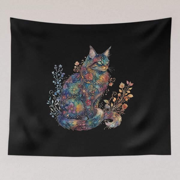 Item preview, Mystical Floral Cat Art Galaxy Pattern Design designed and sold by Pawrizzma POD.