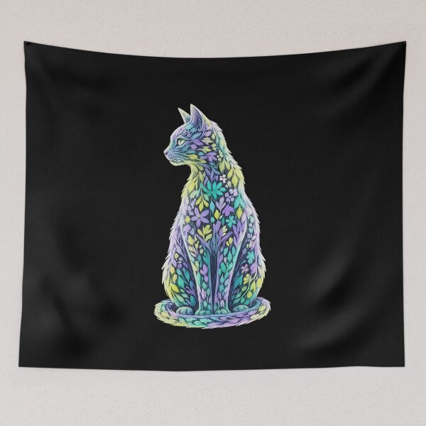 Item preview, Pastel Floral Cat Art Whimsical Leaf Pattern designed and sold by Pawrizzma POD.