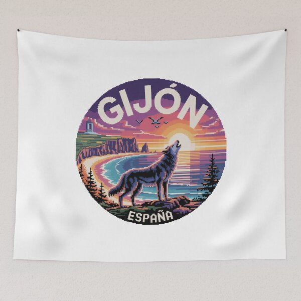 Item preview, Gijón España - Sunset Pixel Art Wolf Howling designed and sold by CircinusStore.
