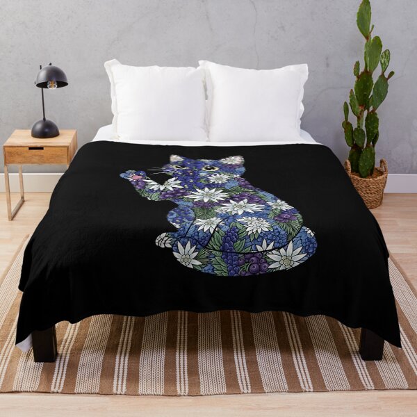 Item preview, Blueberry Cat Pawing Edelweiss Floral designed and sold by Pawrizzma POD.
