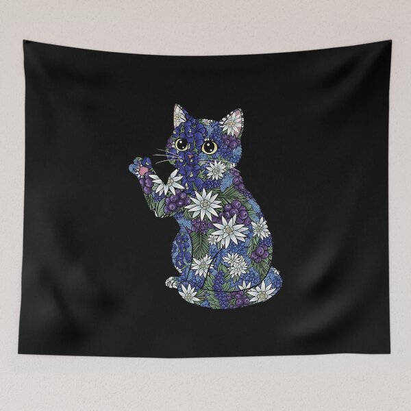 Item preview, Blueberry Cat Pawing Edelweiss Floral designed and sold by Pawrizzma POD.