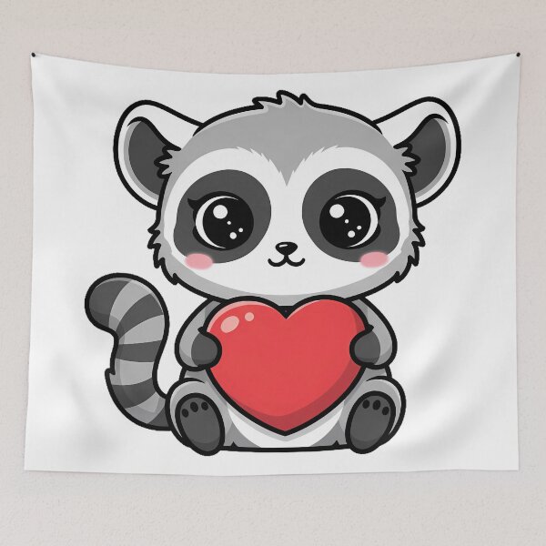 Item preview, Cute Kawaii Lemur Holding Heart Cartoon Illustration designed and sold by Cute Stickers Machine.