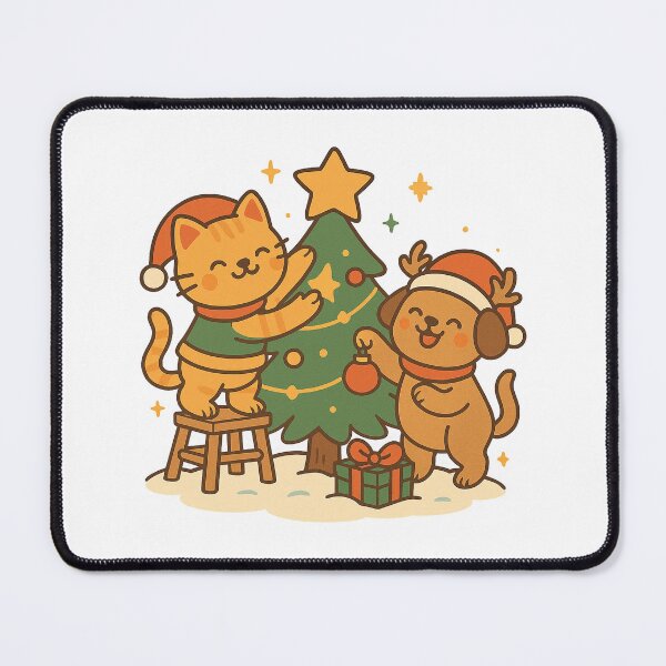 Item preview, Christmas Tree Decorating – Cute Cat and Dog Holiday Cartoon Design designed and sold by StyleLap.