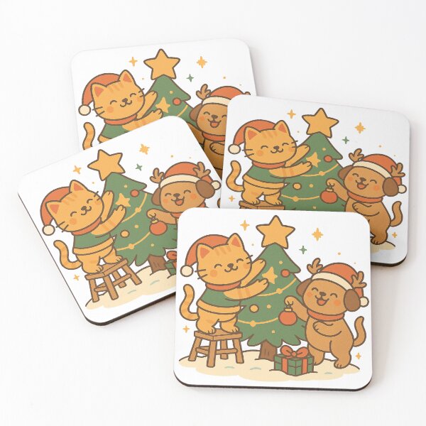 Item preview, Christmas Tree Decorating – Cute Cat and Dog Holiday Cartoon Design designed and sold by StyleLap.
