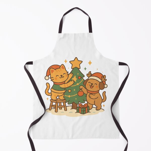 Item preview, Christmas Tree Decorating – Cute Cat and Dog Holiday Cartoon Design designed and sold by StyleLap.