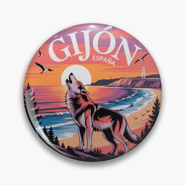 Item preview, Gijón España - Sunset Wolf Howling Coastal Illustration designed and sold by CircinusStore.