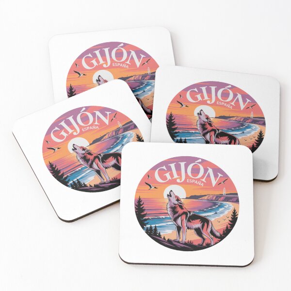 Item preview, Gijón España - Sunset Wolf Howling Coastal Illustration designed and sold by CircinusStore.
