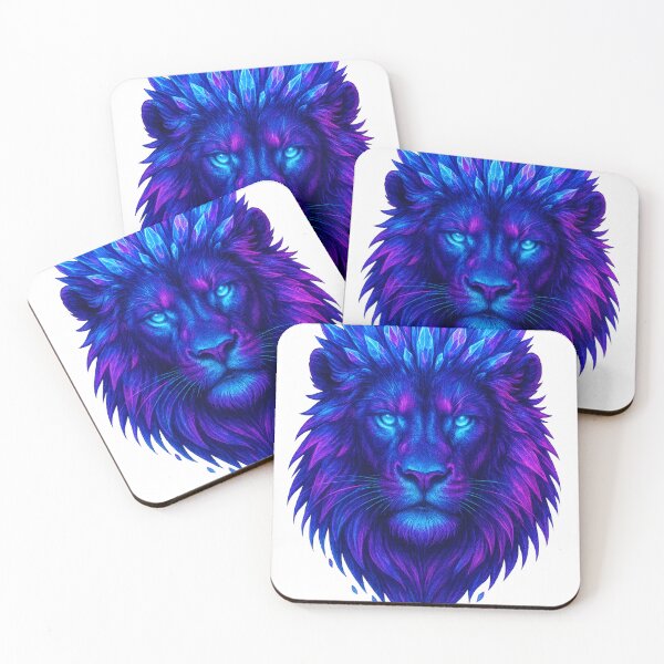 Item preview, Neon Crystal Lion Head | Blue Purple Glow Animal Art | Vibrant Fantasy Lion Design designed and sold by GoldenDreamGallery.