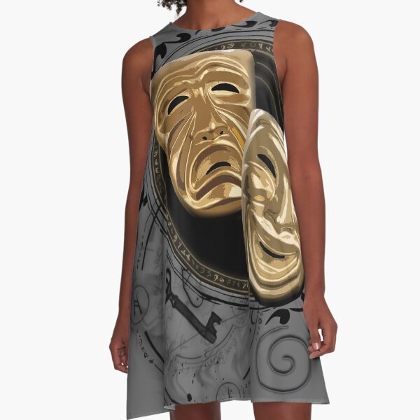 Gold Drama Masks A-Line Dress