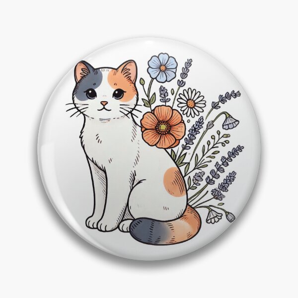 Artikelvorschau, Calico Floral Cat Botanical Cottagecore Art entworfen und verkauft von BigBlueArt.