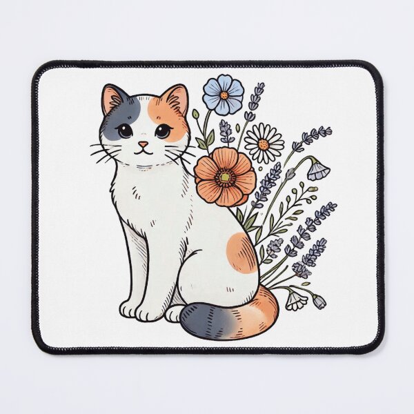 Item preview, Calico Floral Cat Botanical Cottagecore Art designed and sold by BigBlueArt.