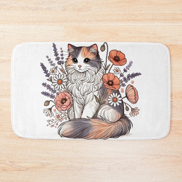 Item preview, Calico Floral Long Haired Cat Cottagecore Art designed and sold by BigBlueArt.