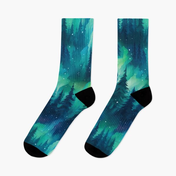 Item preview, Aurora Borealis Forest Scene Northern Lights Over Pine Trees Mystical Winter Night Sky designed and sold by meganohm.