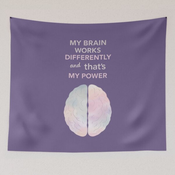 Item preview, My Brain Works Differently And That’s My Power — Pastel Brain Illustration | Neurodivergent Quote designed and sold by PureBrain.