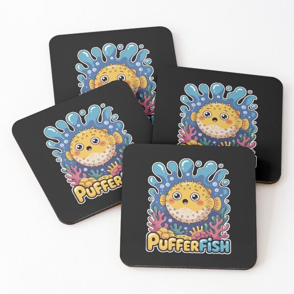 Item preview, Cute Kawaii Pufferfish In Colorful Coral Reef designed and sold by RedCircleArt.