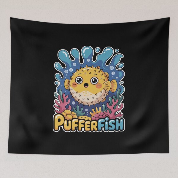 Item preview, Cute Kawaii Pufferfish In Colorful Coral Reef designed and sold by RedCircleArt.