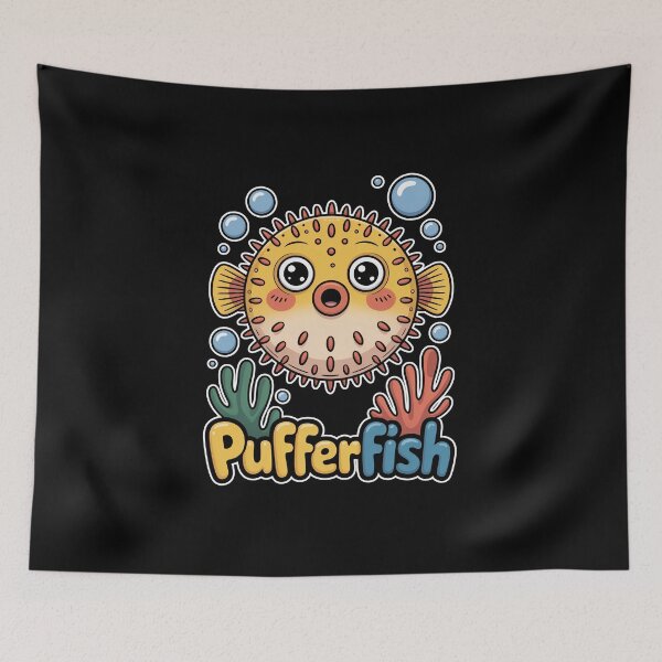 Item preview, Cute Kawaii Pufferfish In Colorful Coral Reef designed and sold by RedCircleArt.