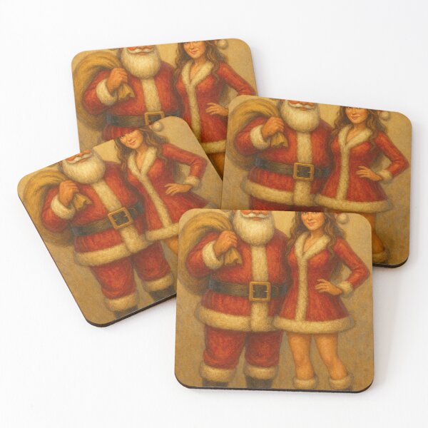 Item preview, Santa Claus and Festive Helper in Red Fur Trimmed Outfits, Family Holiday Portrait designed and sold by Bure-NS.