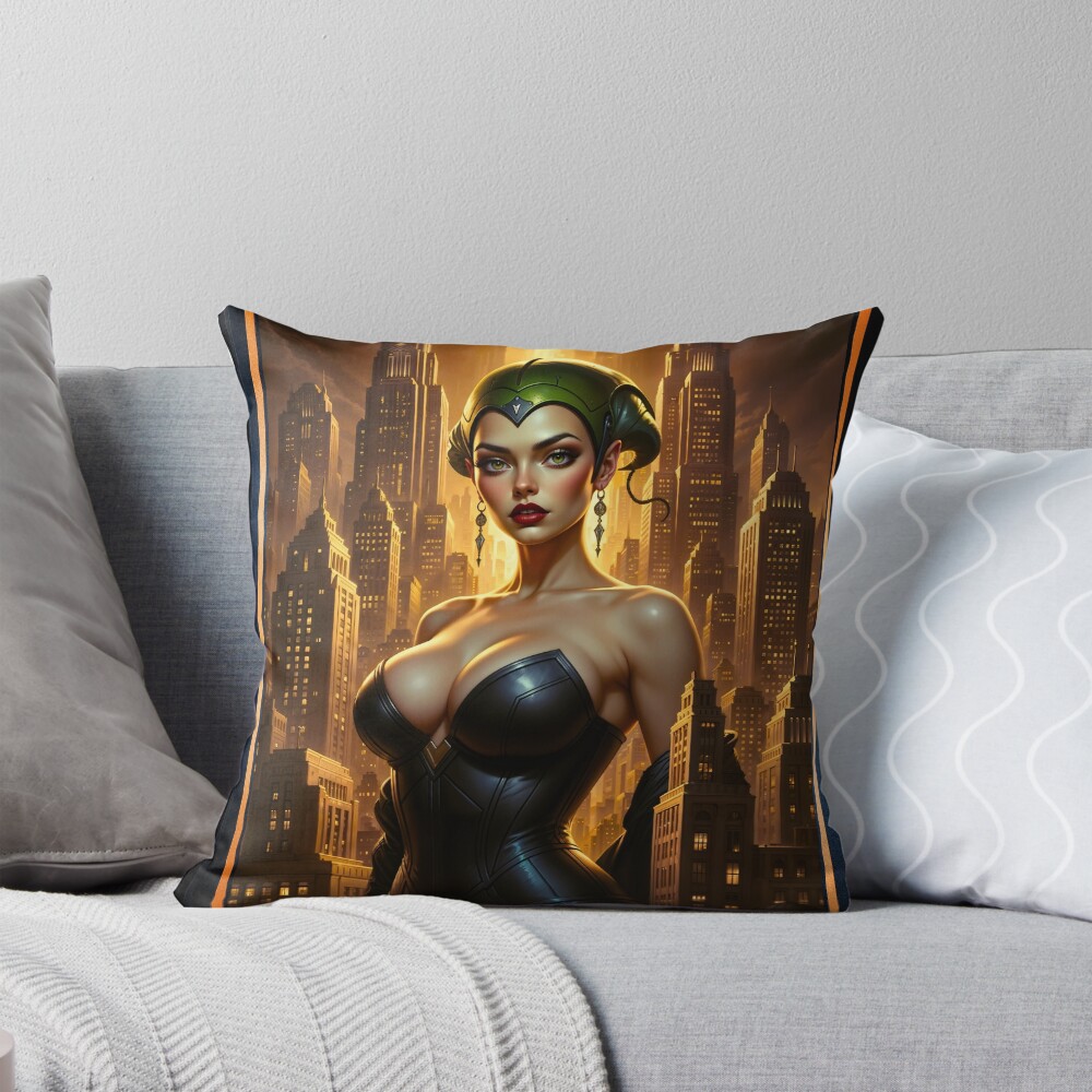 A Golden City Guardian Portrait Of Urbana Mirel AI Concept Art by Xzendor7 | An Alluring Vision Of Beauty 4 A Golden City Guardian Portrait Of Urbana Mirel Mesmerizing AI Concept Art by Xzendor7 Decorative Art Print Throw Pillow