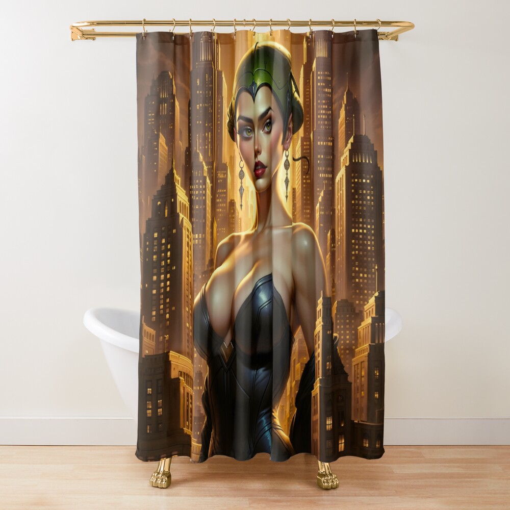 A Golden City Guardian Portrait Of Urbana Mirel AI Concept Art by Xzendor7 | An Alluring Vision Of Beauty 2 A Golden City Guardian Portrait Of Urbana Mirel Mesmerizing AI Concept Art by Xzendor7 Decorative Art Print Shower Curtain