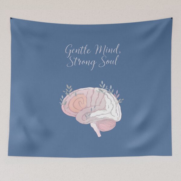 Item preview, Gentle Mind, Strong Soul — Soft Pastel Brain Illustration | Calm Aesthetic Mental Wellness Quote designed and sold by PureBrain.