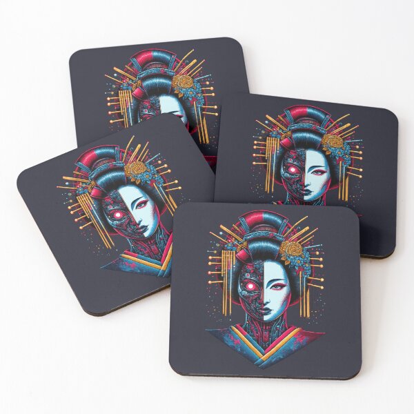 Item preview, Neon Cyberpunk Geisha - Futuristic Geiko Portrait Cybernetic Samurai Aesthetic Neon Anime Art designed and sold by AnTartstudios.