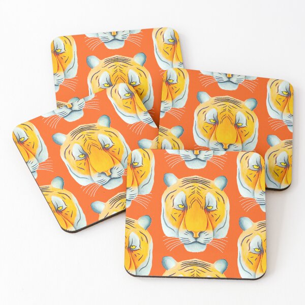 Item preview, Tiger head portrait design coral red background unique big cat present gift designed and sold by Arniesart85.