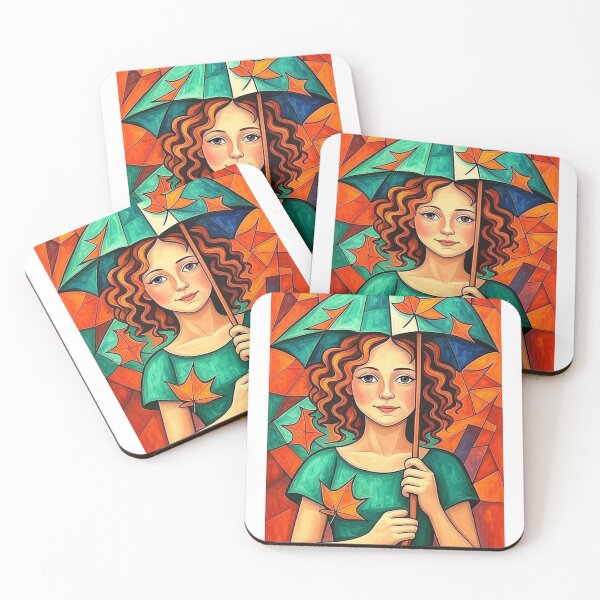 Item preview, Autumn umbrella lady, in swirling leaves! designed and sold by Grimtruths.