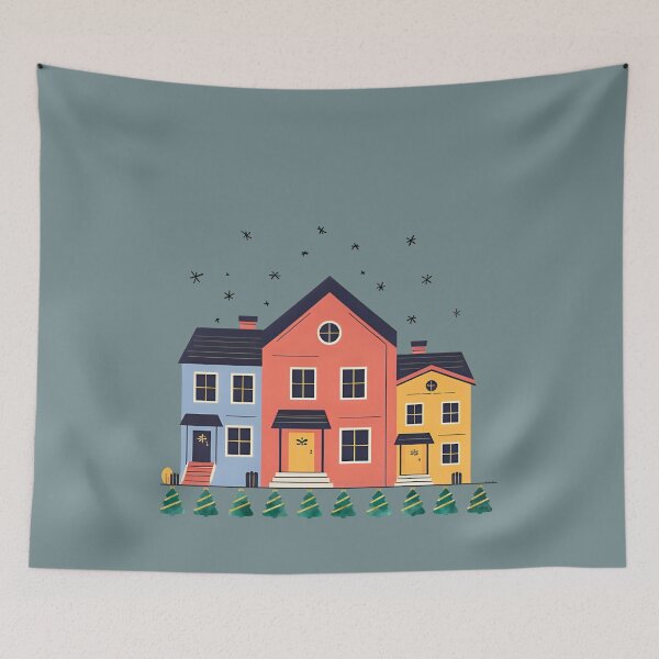 Item preview, Colorful atmospheric retro tenement houses under the starry sky. designed and sold by Knock on my door.