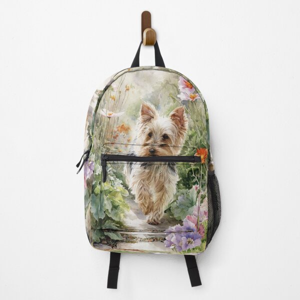 Item preview, A tiny Yorkshire Terrier trotting through a vibrant spring garden, Dogs in Motion designed and sold by CDC40.