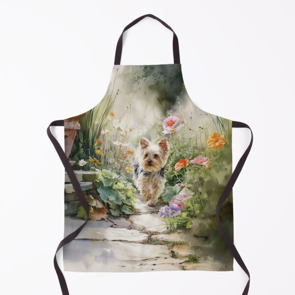 Item preview, A tiny Yorkshire Terrier trotting through a vibrant spring garden, Dogs in Motion designed and sold by CDC40.