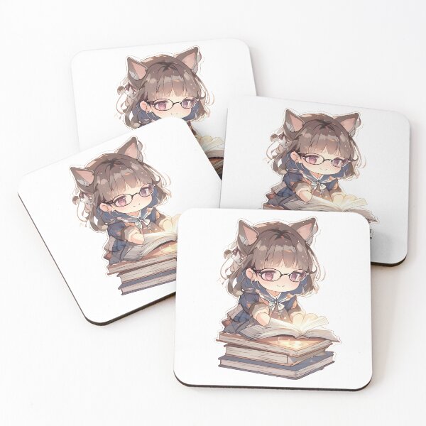 Item preview, Chibi Cat Girl Reading Books Sticker designed and sold by AMPrintsArt.
