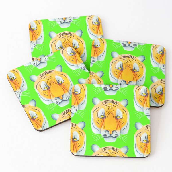 Item preview, Tiger head portrait design lime green background unique big cat present gift designed and sold by Arniesart85.