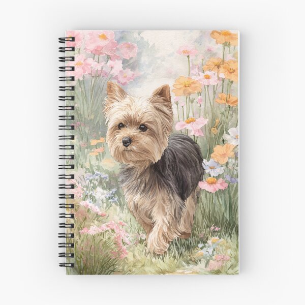 Item preview, A tiny Yorkshire Terrier trotting through a vibrant spring garden, Dogs in Motion designed and sold by CDC40.