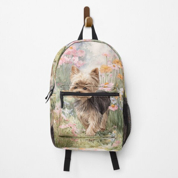 Item preview, A tiny Yorkshire Terrier trotting through a vibrant spring garden, Dogs in Motion designed and sold by CDC40.