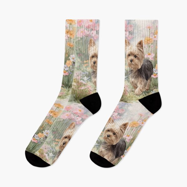 Item preview, A tiny Yorkshire Terrier trotting through a vibrant spring garden, Dogs in Motion designed and sold by CDC40.