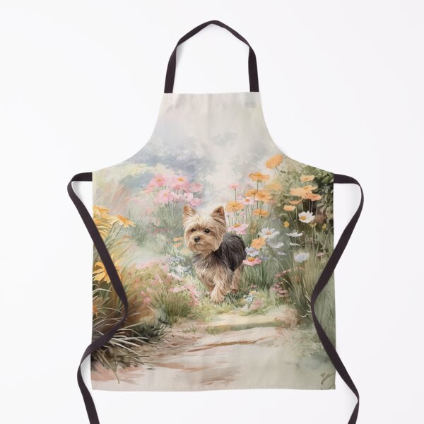Item preview, A tiny Yorkshire Terrier trotting through a vibrant spring garden, Dogs in Motion designed and sold by CDC40.