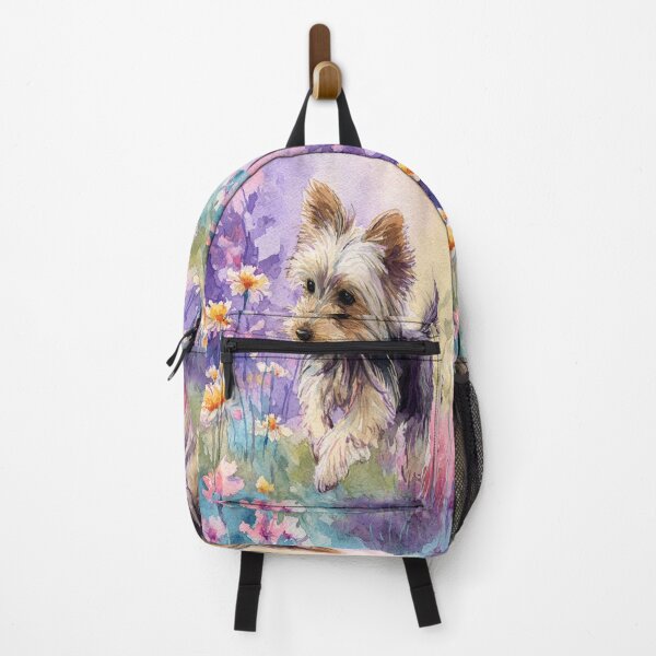 Item preview, A tiny Yorkshire Terrier trotting through a vibrant spring garden, Dogs in Motion designed and sold by CDC40.