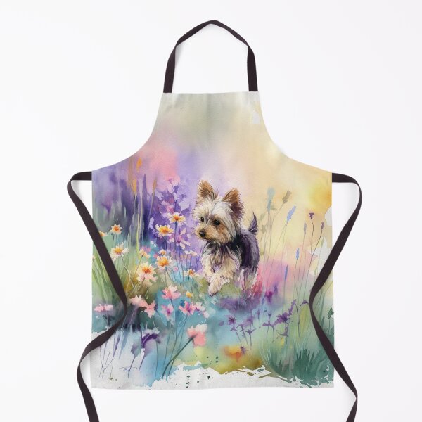 Item preview, A tiny Yorkshire Terrier trotting through a vibrant spring garden, Dogs in Motion designed and sold by CDC40.