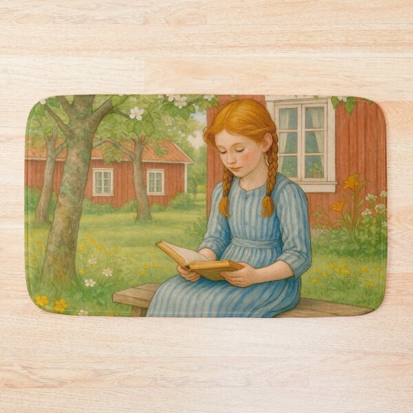 Item preview, A red-haired girl reads a book in a garden in Sweden during the summer. designed and sold by Steffani Lehmann.
