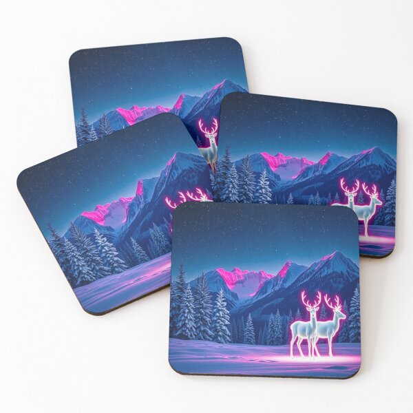 Item preview, Neon Pink Magical Mountain Snow Winter Pines Reindeer designed and sold by shaang.