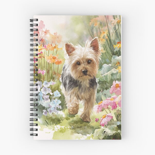 Item preview, A tiny Yorkshire Terrier trotting through a vibrant spring garden, Dogs in Motion designed and sold by CDC40.