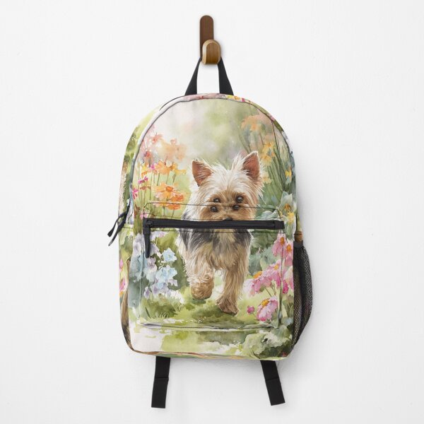 Item preview, A tiny Yorkshire Terrier trotting through a vibrant spring garden, Dogs in Motion designed and sold by CDC40.
