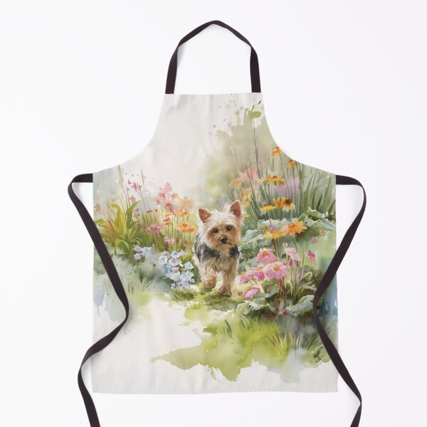 Item preview, A tiny Yorkshire Terrier trotting through a vibrant spring garden, Dogs in Motion designed and sold by CDC40.