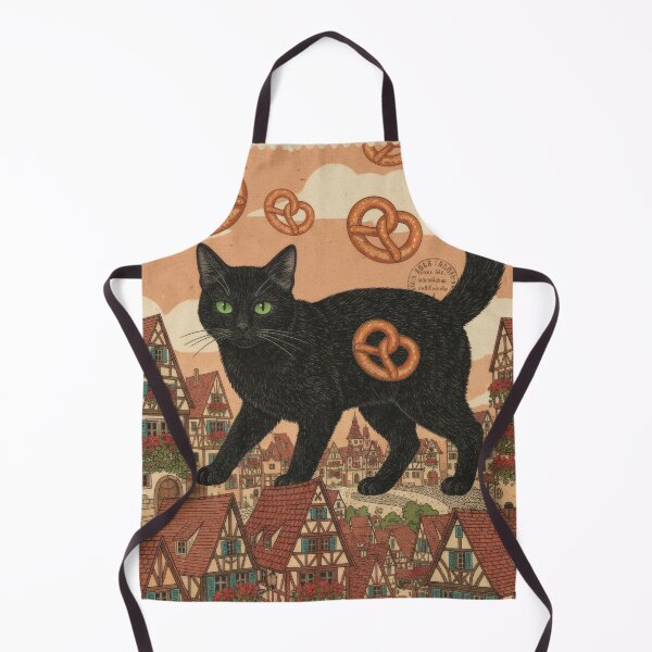 Item preview, German black cat among pretzels and quaint little houses designed and sold by CoffeeinBloom.