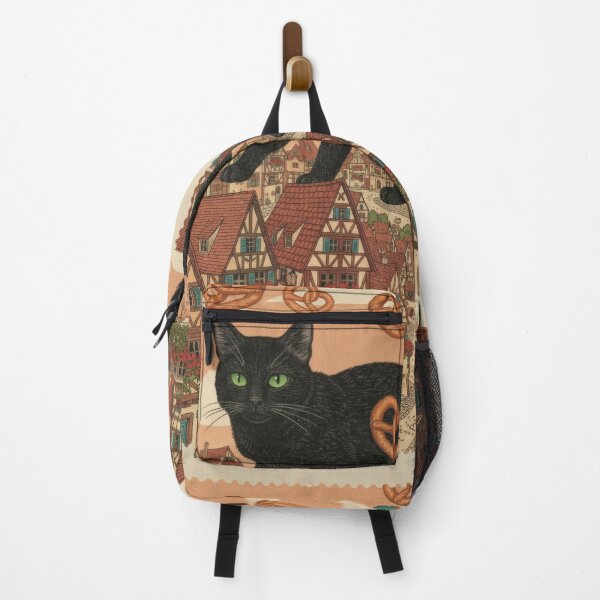 Item preview, German black cat among pretzels and quaint little houses designed and sold by CoffeeinBloom.