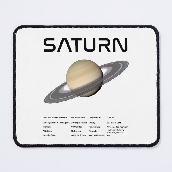Item preview, Saturn Solar System Nasa Picture and Stats Card Astronomy Space Science Teacher Black Text designed and sold by MathWare MathClips.