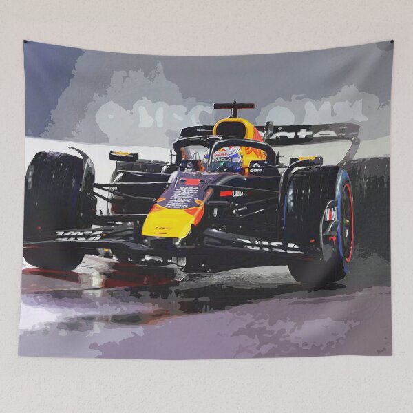 Item preview, Max Verstappen racing in the rain 2025 during Las Vegas qualifying watercolor designed and sold by Rodissimus1984.