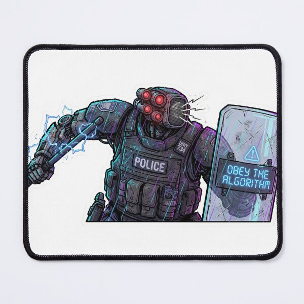 Item preview, Obey the Algorithm – Cyberpunk Riot Police Bot T-Shirt designed and sold by MiracleDroplet.