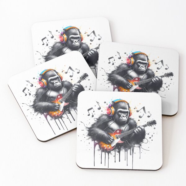 Item preview, Gorilla Musician with Headphones - Rock Guitar Gift designed and sold by DrawDrip.